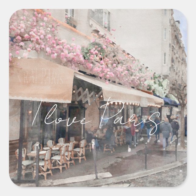 I Love Paris Cafe Street scene Square Sticker (Front)