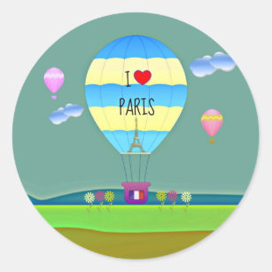I Love Paris, Colorful Hot Air Balloon Classic Round Sticker