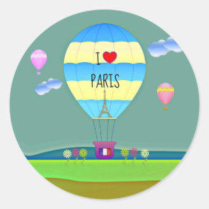 I Love Paris, Colourful Hot Air Balloon Classic Round Sticker