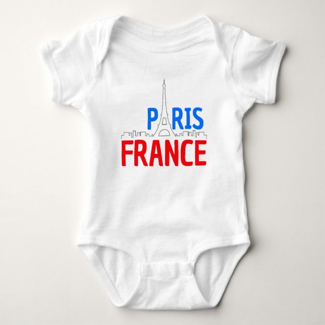 I love paris, Eiffel, Bonjour Baby Bodysuit (Front)