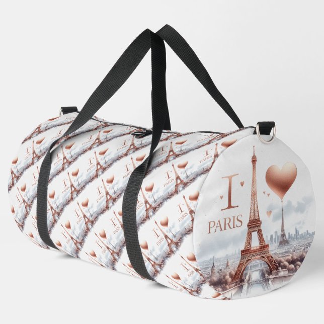 I Love Paris Eiffel Tower and Heart Duffle Bag (Left Corner)