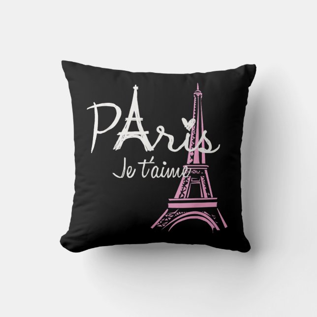 I Love Paris Eiffel Tower France French Souvenir Cushion (Front)
