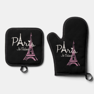 I Love Paris Eiffel Tower France French Souvenir Oven Mitt & Pot Holder Set