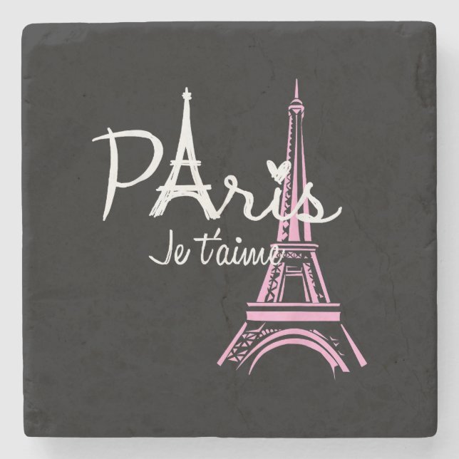I Love Paris Eiffel Tower France French Souvenir Stone Coaster (Front)