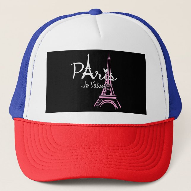 I Love Paris Eiffel Tower France French Souvenir Trucker Hat (Front)