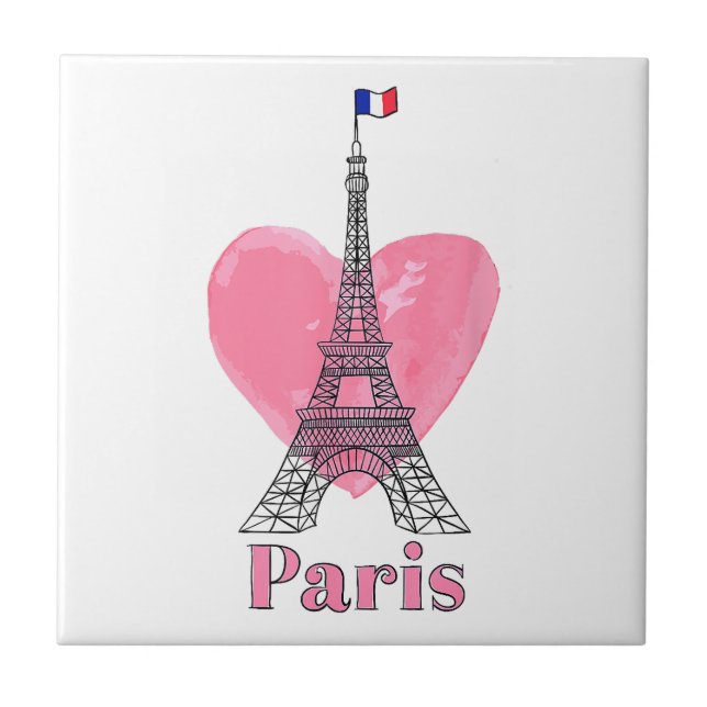 I Love Paris Eiffel Tower France Gift Ceramic Tile (Front)