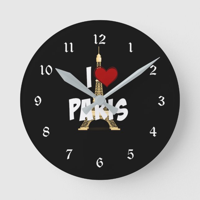 "I Love Paris," Eiffel Tower Round Clock (Front)
