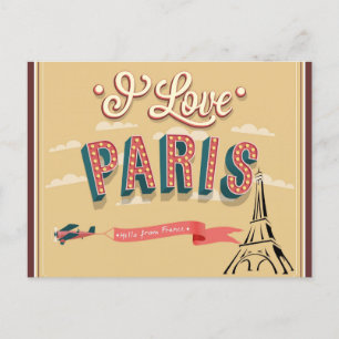 I Love Paris France Eiffel Tower Travel Postcard