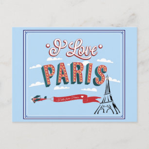 I Love Paris France Eiffel Tower Travel Postcard