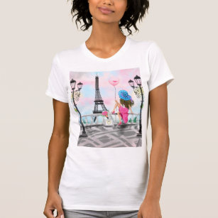 I Love Paris - Pretty Lady with Pink Heart Balloon T-Shirt