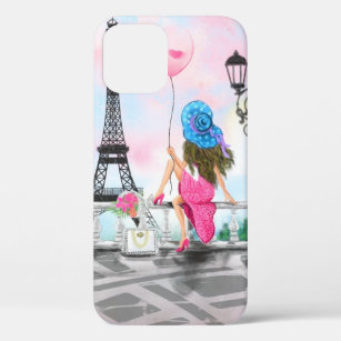 I Love Paris - Pretty Woman and Pink Heart Balloon iPhone 12 Case