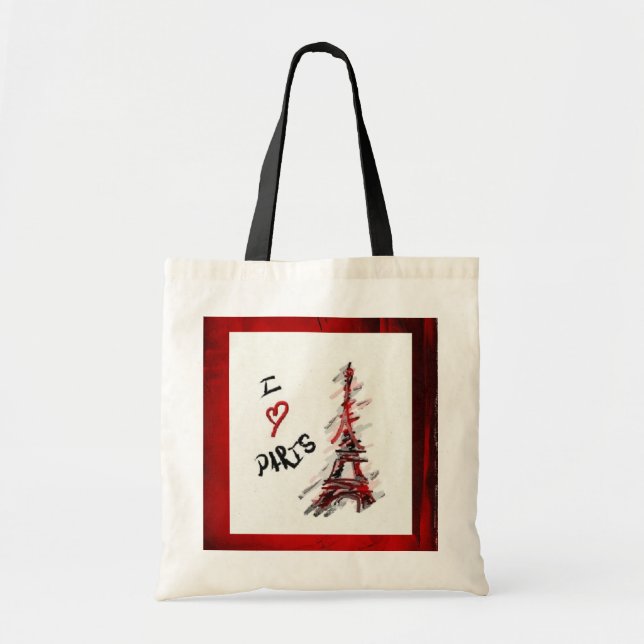 I Love Paris (Red & Black Frame) Tote Bag (Front)
