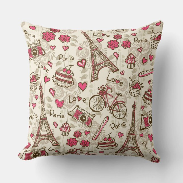 I Love Paris Throw Pillow (Front)