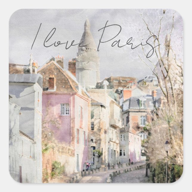 I Love Paris Village Street scene Square Sticker (Front)