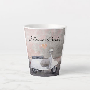 I Love Paris White Motor Scooter Latte Mug