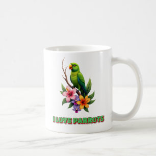 "I Love Parrots - Colourful Tropical Parrot & Flow Coffee Mug
