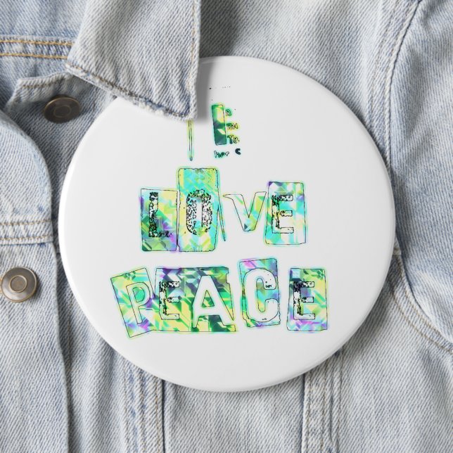 I Love Peace Beautiful Art Print Text Design 6 Cm Round Badge (In Situ)