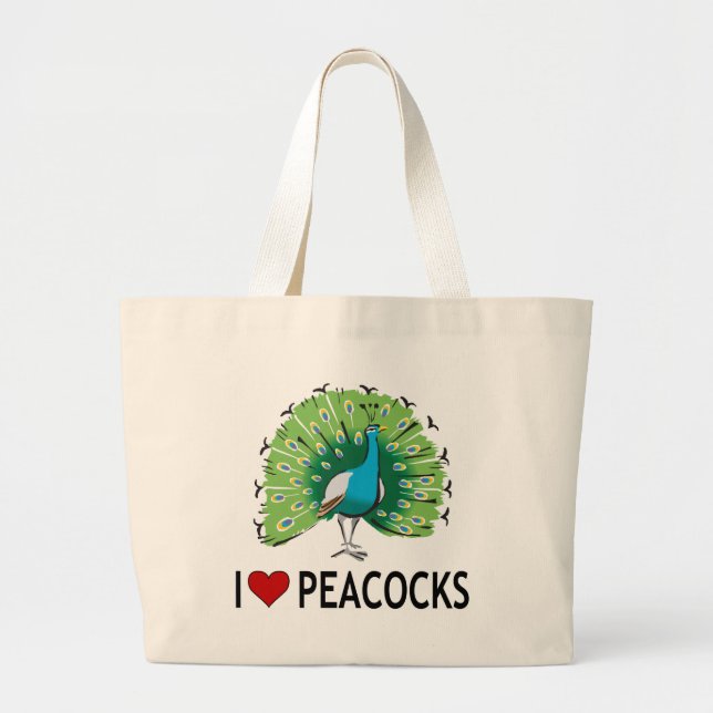 I Love Peacocks Large Tote Bag (Front)