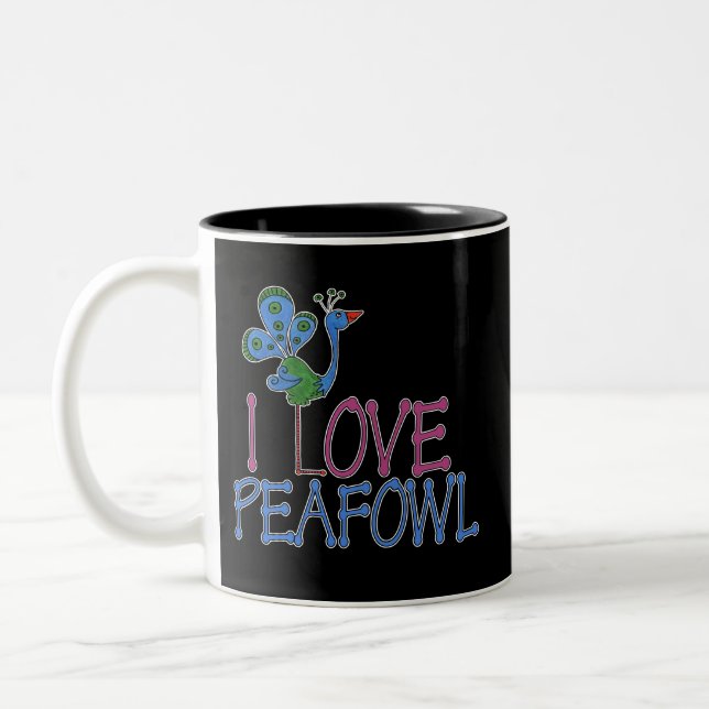 I Love Peafowl Two-Tone Coffee Mug (Left)