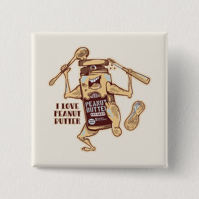 I LOVE PEANUT BUTTER 15 CM SQUARE BADGE (Front)