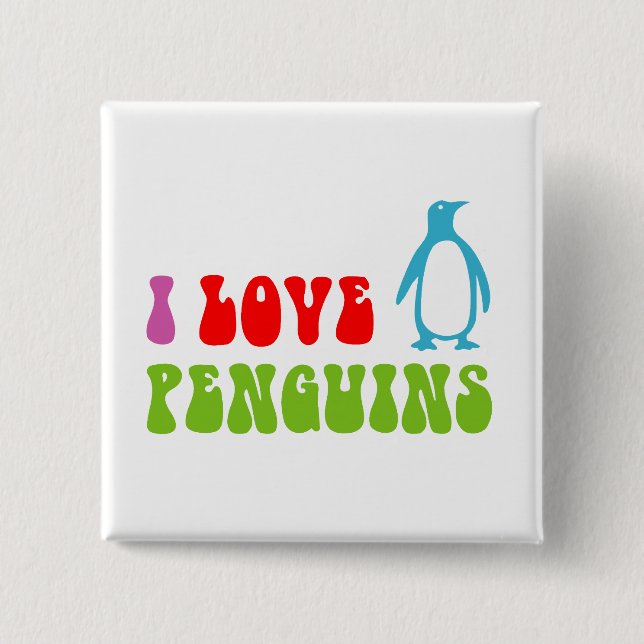 I Love Penguins 15 Cm Square Badge (Front)