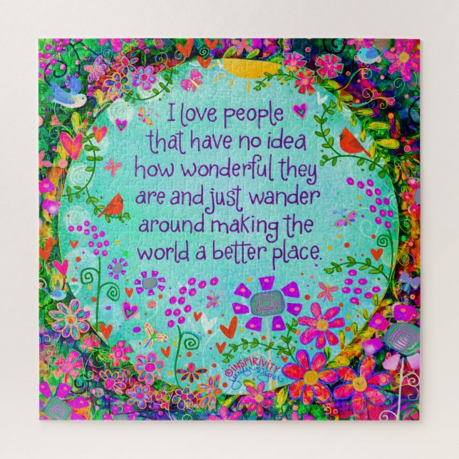 I Love People Fun Inspirivity Whimsical Floral Jigsaw Puzzle (Vertical)
