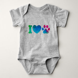 I Love Pets Cute Baby Bodysuit Colourful Paw Prin