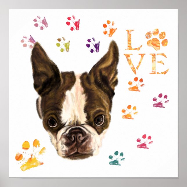 I Love Pets - Cute Puppy - Colourful Traces Drawin Poster (Front)