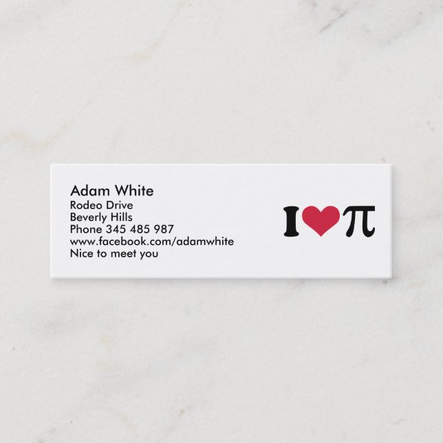 I love Pi Mini Business Card (Front)