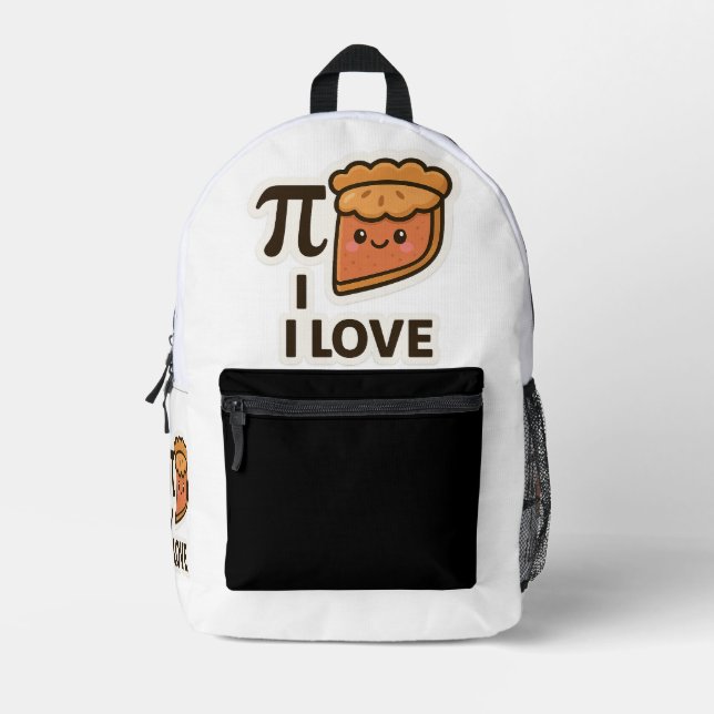 I Love Pi Sticker – Cute Math & Pie Pun Design Printed Backpack (Front)