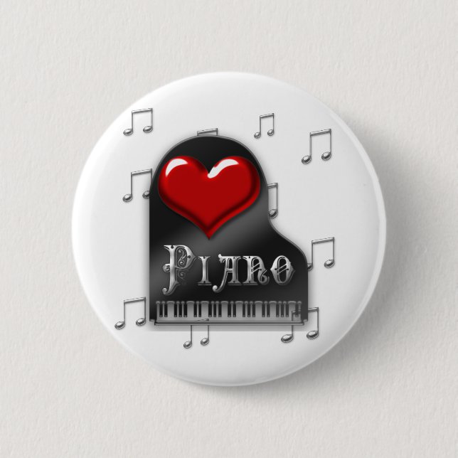 I Love Piano 6 Cm Round Badge (Front)
