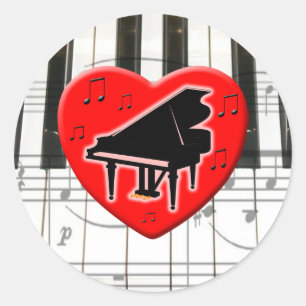 I Love Piano Classic Round Sticker