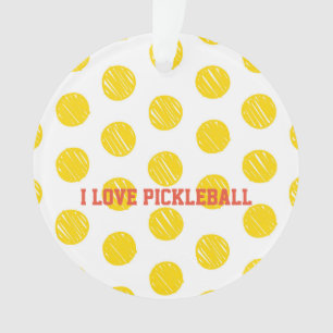 I LOVE PICKLEBALL Modern Yellow Sports Fun Ornament