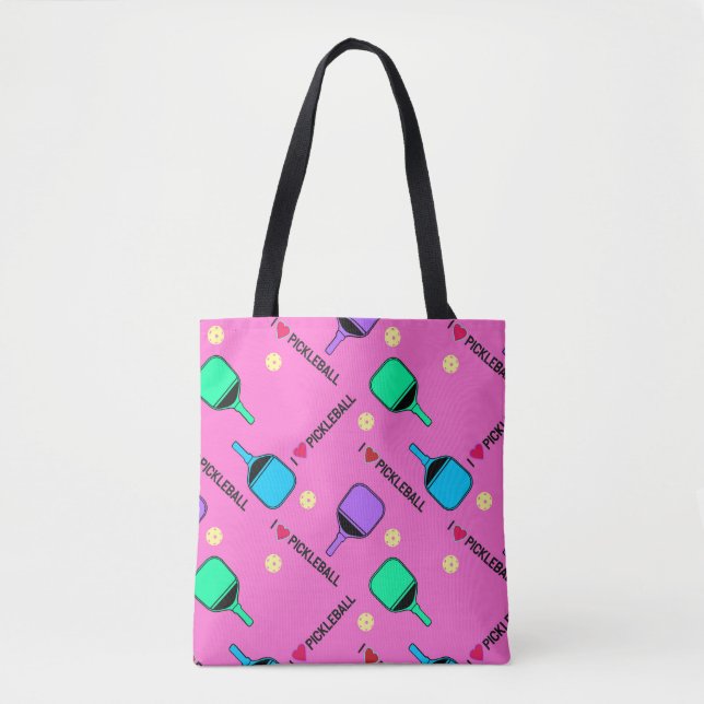 I love Pickleball pink  (bigger tile size) Tote Bag (Front)