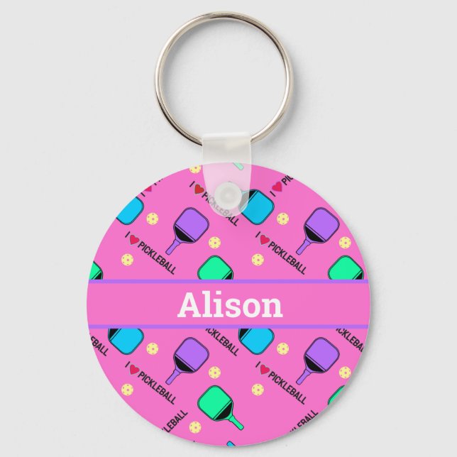 I love Pickleball pink  Key Ring (Front)