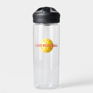 I LOVE PICKLEBALL Sports Fun Orange Yellow Ball Water Bottle