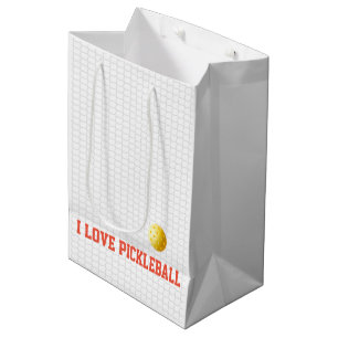 I LOVE PICKLEBALL Sports Fun Yellow Ball Net Text Medium Gift Bag