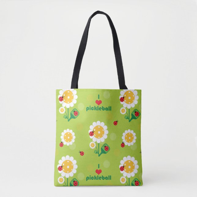 I love pickleball with ladybugs tote bag (Front)