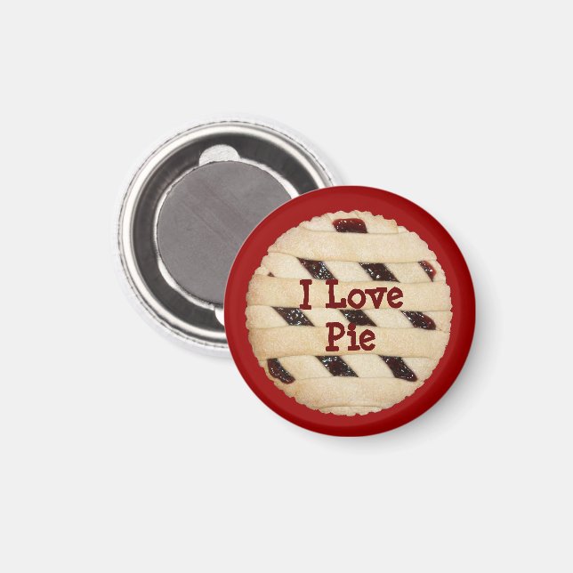 "I Love Pie" Lattice-Top Raspberry Pie/Tart Magnet (Front/Back)