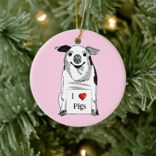 I Love Pigs * National Pig Day  Ceramic Ornament