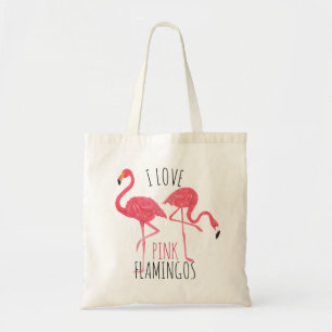 I Love Pink Flamingos Text & Birds Illustration Tote Bag