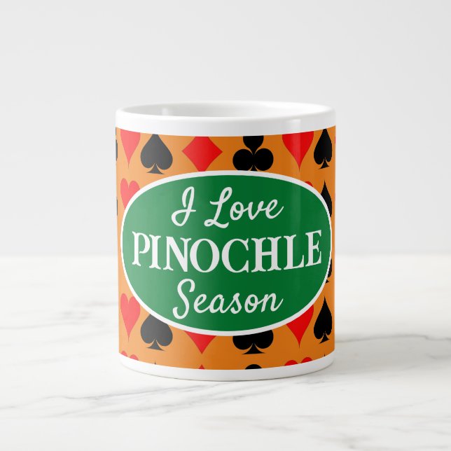 I Love Pinochle Season Burnt Orange Large Coffee Mug (Front)