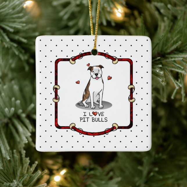 I Love Pit Bulls (lt brindle white 3) Ceramic Ornament (Tree)