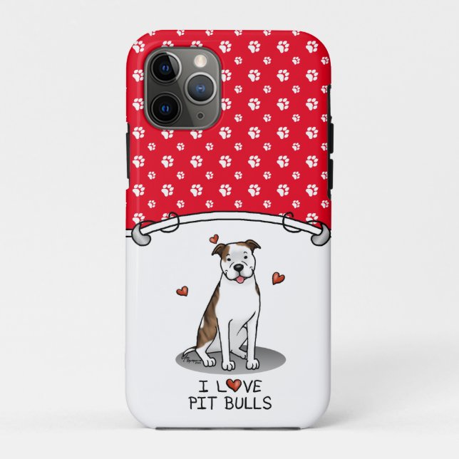 I Love Pit Bulls (lt brindle white 3) Hearts Cute Case-Mate iPhone Case (Back)
