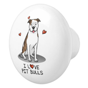 I Love Pit Bulls (lt brindle white 3) Hearts Cute Ceramic Knob
