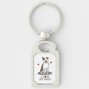 I Love Pit Bulls (lt brindle white 3) Hearts Cute Key Ring