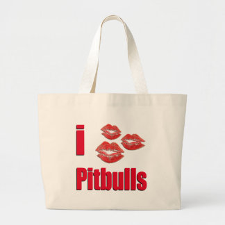 I Love Pitbull Dogs, Lipstick Kisses Crazy Large Tote Bag