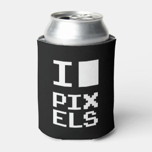 I Love Pixels, geek design, pixel art Can Cooler