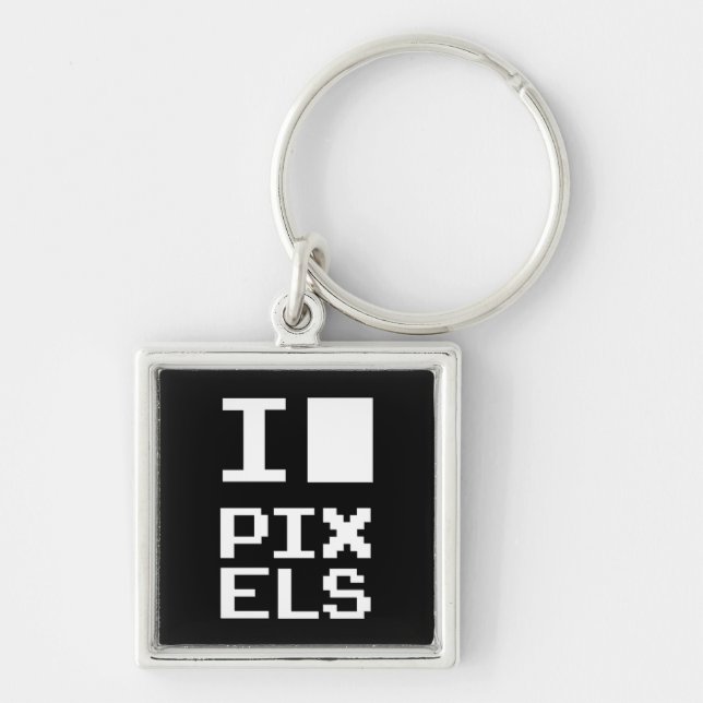 I Love Pixels, geek design, pixel art Key Ring (Front)