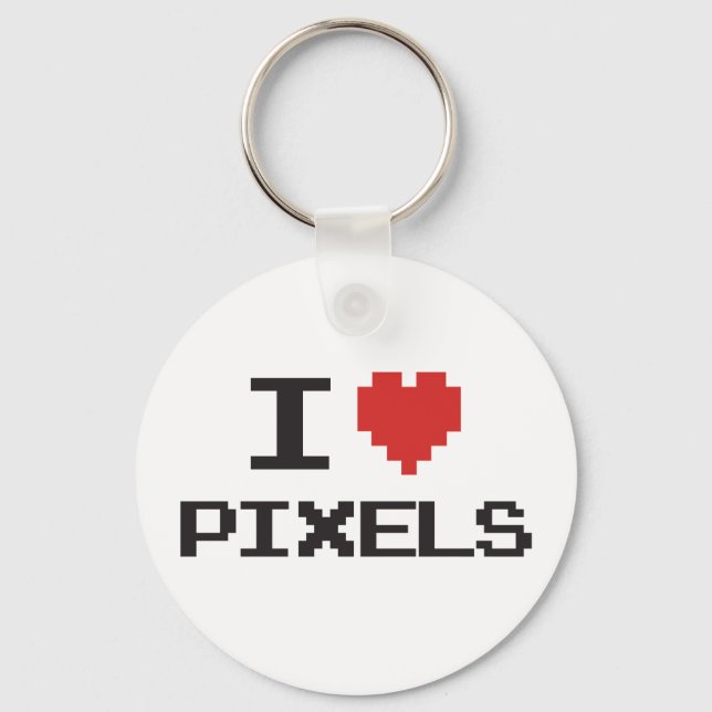 I love pixels pixelated heart retro 8bit gamer key ring (Front)